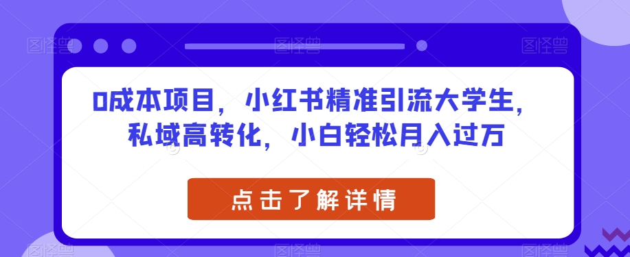 0成本项目，小红书精准引流大学生，私域高转化，小白轻松月入过万【揭秘】-八号资源库
