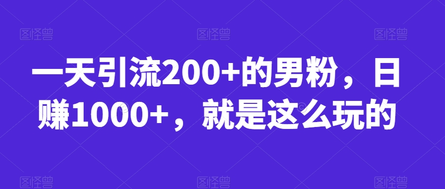 一天引流200+的男粉，日赚1000+，就是这么玩的【揭秘】-八号资源库
