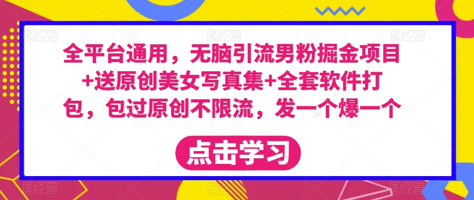 全平台通用，无脑引流男粉掘金项目+送原创美女写真集+全套软件打包，包过原创不限流，发一个爆一个【揭秘】-八号资源库