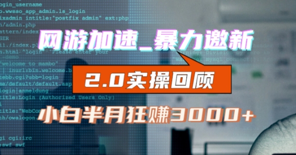 网游加速邀新，狂吃提成，适合小白，首月破千（v2.0版教程）【揭秘】-八号资源库