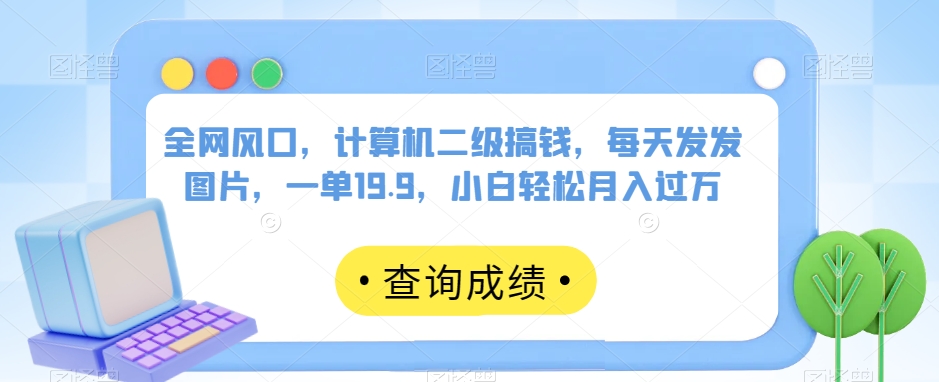 全网风口，计算机二级搞钱，每天发发图片，一单19.9，小白轻松月入过万【揭秘】-八号资源库