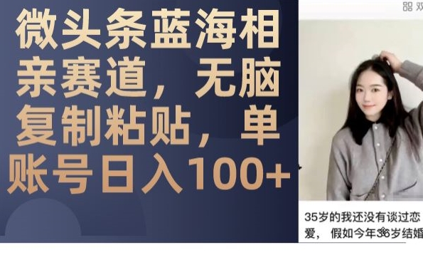 微头条蓝海相亲赛道，无脑复制粘贴，单账号日入100+-八号资源库