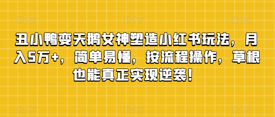 丑小鸭变天鹅女神塑造小红书玩法，月入5万+，简单易懂，按流程操作，草根也能真正实现逆袭！-八号资源库