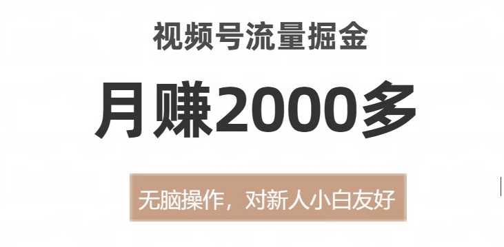 视频号流量掘金，无脑操作，对新人小白友好，月赚2000多【揭秘】-八号资源库