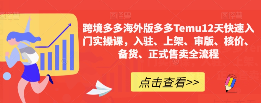 跨境多多海外版多多Temu12天快速入门实操课，入驻、上架、审版、核价、备货、正式售卖全流程-八号资源库