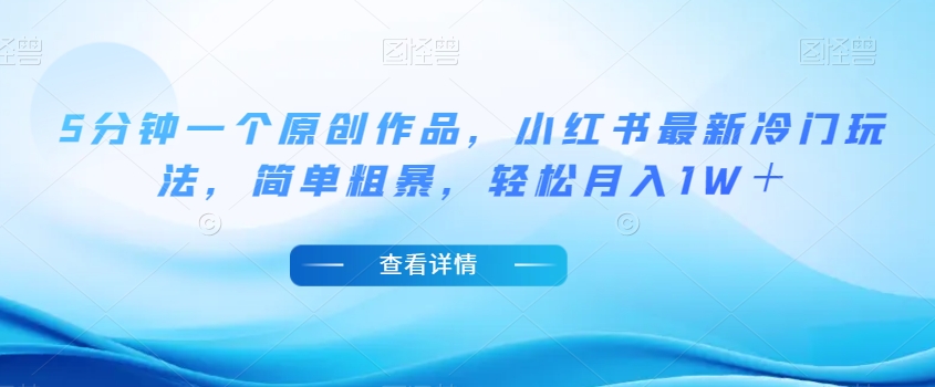 5分钟一个原创作品，小红书最新冷门玩法，简单粗暴，轻松月入1W＋【揭秘】-八号资源库