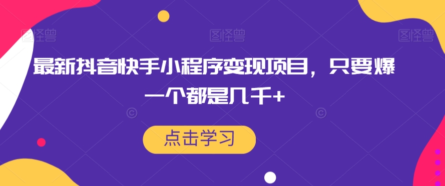 最新抖音快手小程序变现项目，只要爆一个都是几千+-八号资源库