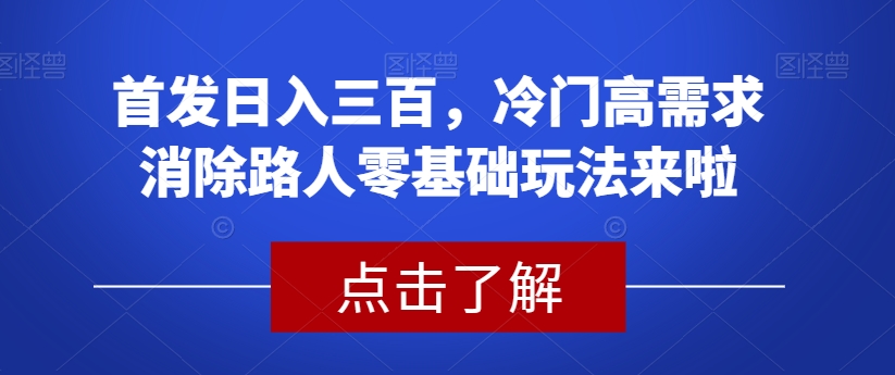 首发日入三百，冷门高需求消除路人零基础玩法来啦【揭秘】-八号资源库