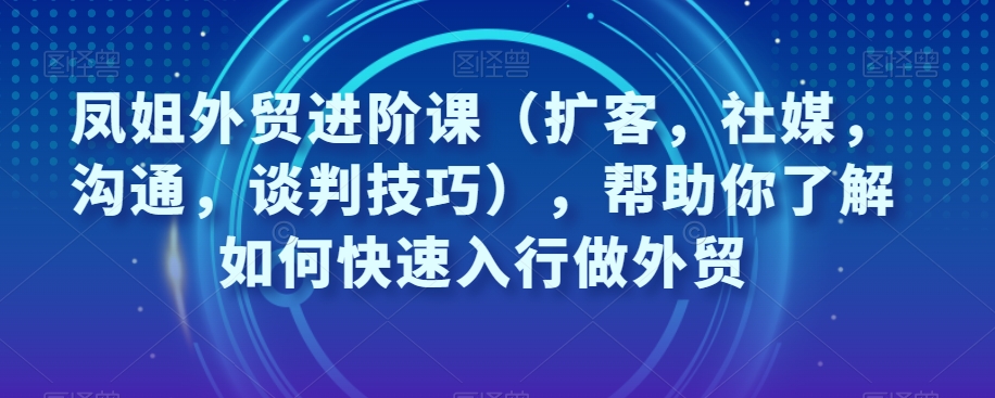 凤姐外贸进阶课（扩客，社媒，沟通，谈判技巧），帮助你了解如何快速入行做外贸-八号资源库