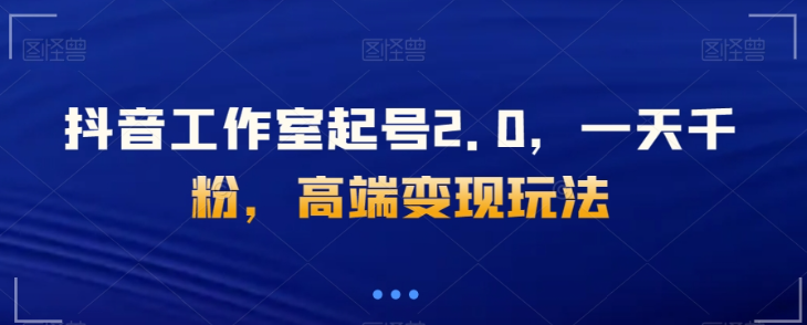 抖音工作室起号2.0，一天千粉，高端变现玩法【揭秘】-八号资源库