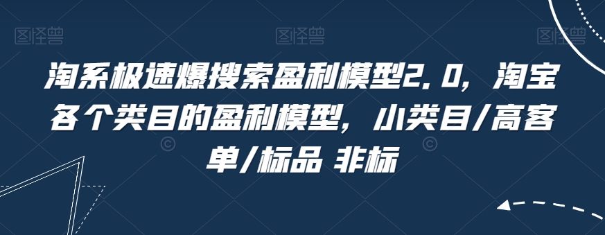 淘系极速爆搜索盈利模型2.0，淘宝各个类目的盈利模型，小类目/高客单/标品 非标-八号资源库