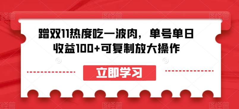 蹭双11热度吃一波肉，单号单日收益100+可复制放大操作【揭秘】-八号资源库