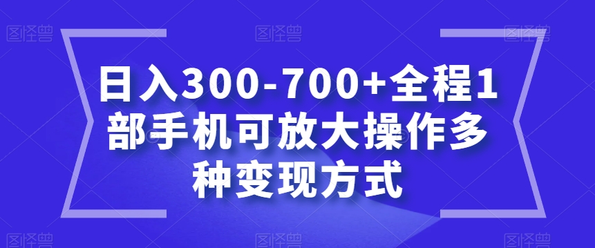 日入300-700+全程1部手机可放大操作多种变现方式【揭秘】-八号资源库