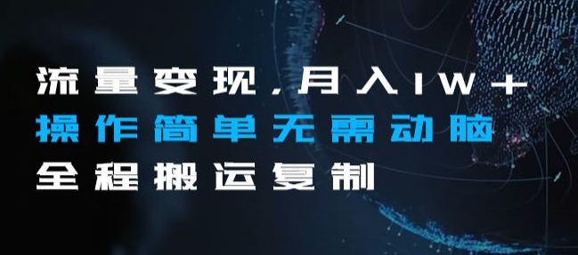 流量变现，月入1W+操作简单无需动脑全程搬运复制【揭秘】-八号资源库