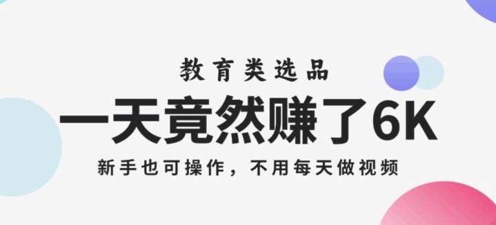 一天竟然赚了6000多，教育类选品，新手也可操作，更不用每天做短视频【揭秘】-八号资源库