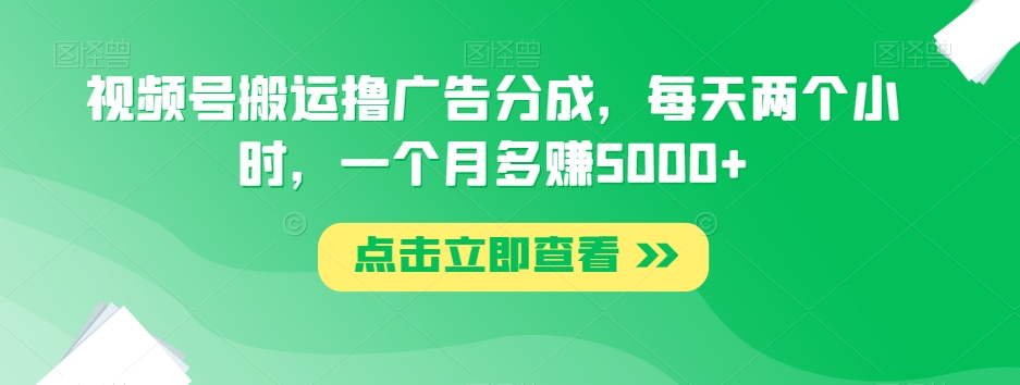 视频号搬运撸广告分成，每天两个小时，一个月多赚5000+-八号资源库