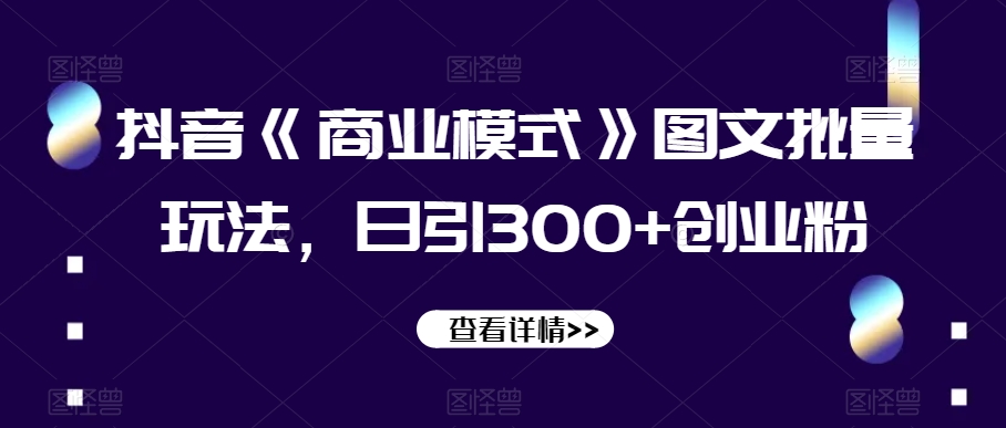 抖音《商业模式》图文批量玩法，日引300+创业粉【揭秘】-八号资源库