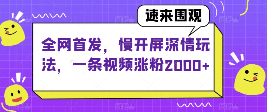 全网首发，慢开屏深情玩法，一条视频涨粉2000+【揭秘】-八号资源库