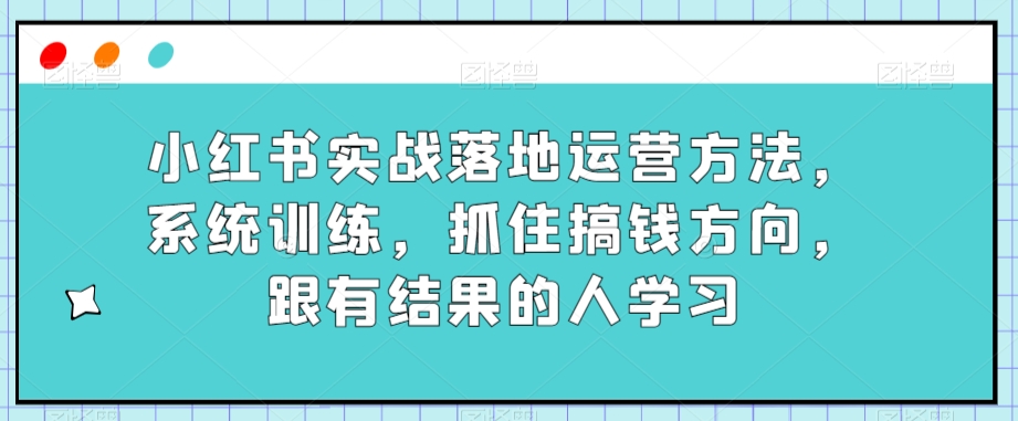 小红书实战落地运营方法，系统训练，抓住搞钱方向，跟有结果的人学习-八号资源库