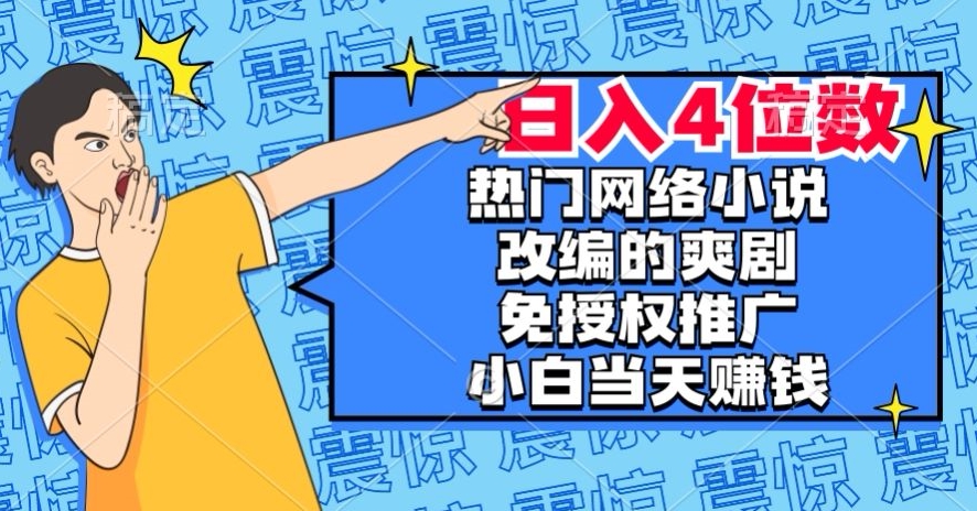 热门网络小说改编的爽剧，免授权推广，新人当天就能赚钱，日入4位数【揭秘】-八号资源库
