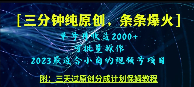 三分钟制作视频号纯原创，条条爆款，轻松月入过万【揭秘】-八号资源库