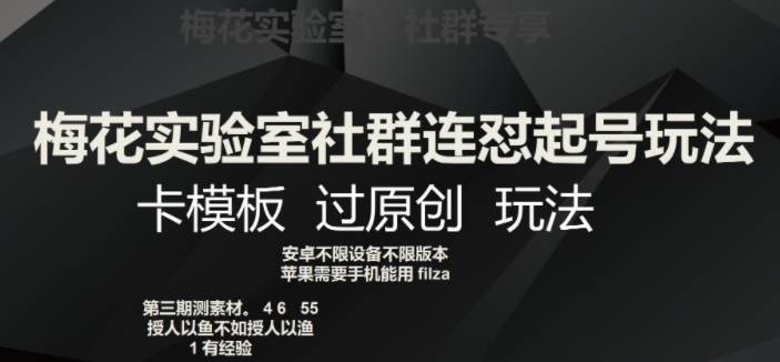 梅花实验室社群连怼起号玩法，卡模板过原创玩法【揭秘】-八号资源库