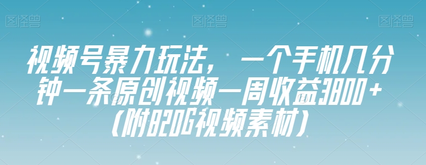 视频号暴力玩法，一个手机几分钟一条原创视频一周收益3800+（附820G视频素材）-八号资源库