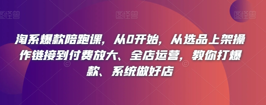 淘系爆款陪跑课，从0开始，从选品上架操作链接到付费放大、全店运营，教你打爆款、系统做好店-八号资源库
