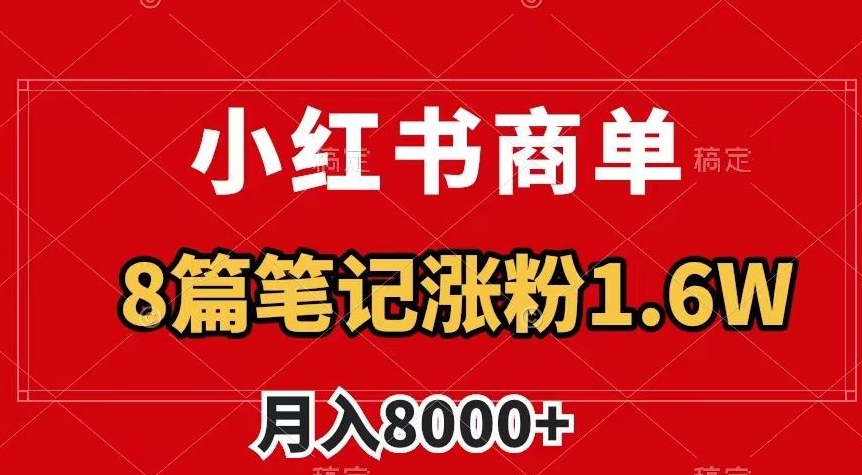 小红书商单最新玩法，8篇笔记涨粉1.6w，作品制作简单，月入8000+【揭秘】-八号资源库