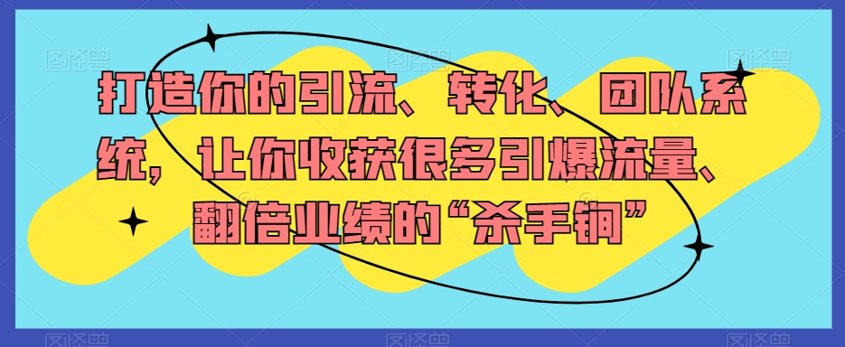 打造你的引流、转化、团队系统，让你收获很多引爆流量、翻倍业绩的“杀手锏”-八号资源库