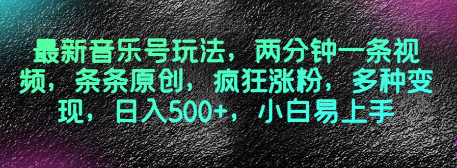 最新音乐号玩法，两分钟一条视频，条条原创，疯狂涨粉，多种变现，日入500+，小白易上手【揭秘】-八号资源库