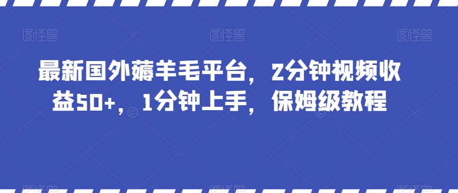 最新国外薅羊毛平台，2分钟视频收益50+，1分钟上手，保姆级教程【揭秘】-八号资源库