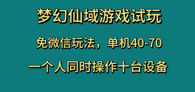 梦幻仙域游戏试玩，免微信玩法，单机40-70，一个人同时操作十台设备【揭秘】-八号资源库