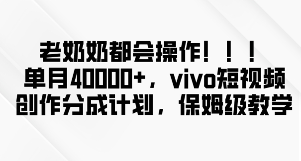 老奶奶都会操作，新平台无脑操作，单月40000+，vivo短视频创作分成计划【揭秘】-八号资源库