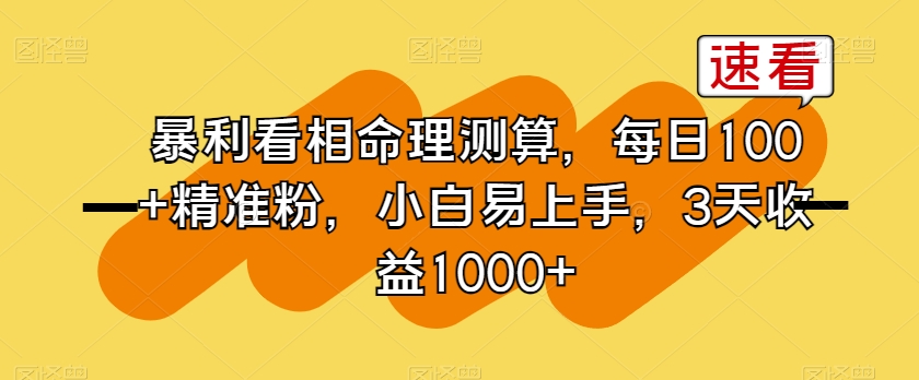 暴利看相命理测算，每日100+精准粉，小白易上手，3天收益1000+【揭秘】-八号资源库