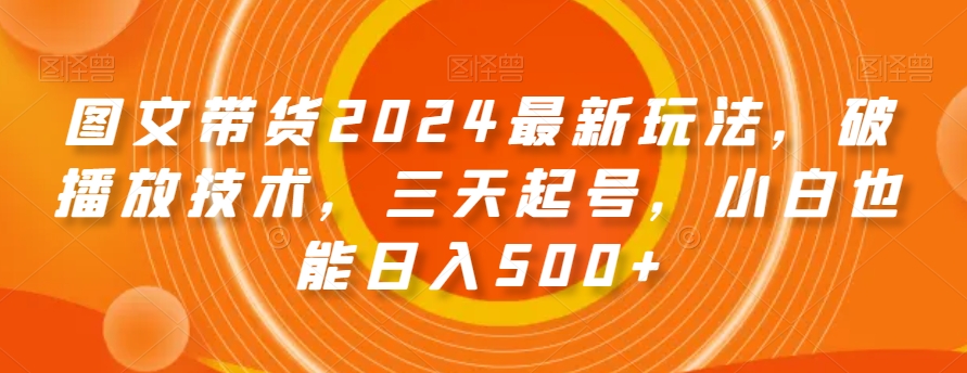图文带货2024最新玩法，破播放技术，三天起号，小白也能日入500+【揭秘】-八号资源库