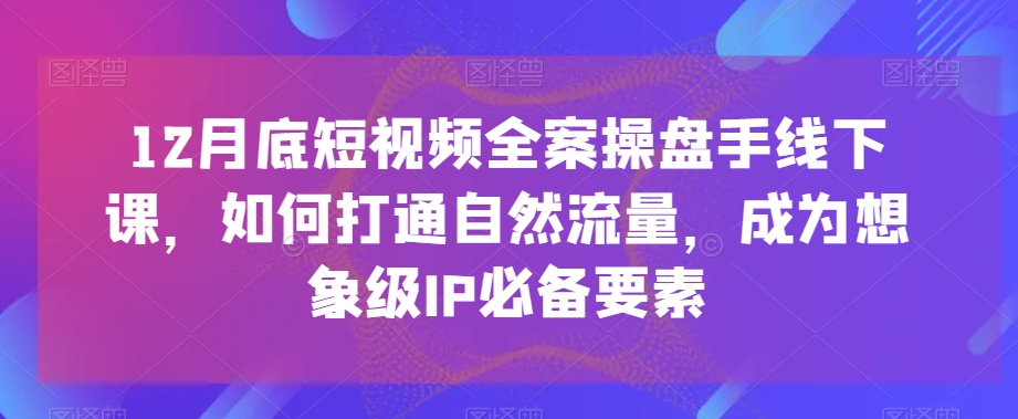 12月底短视频全案操盘手线下课，如何打通自然流量，成为想象级IP必备要素-八号资源库