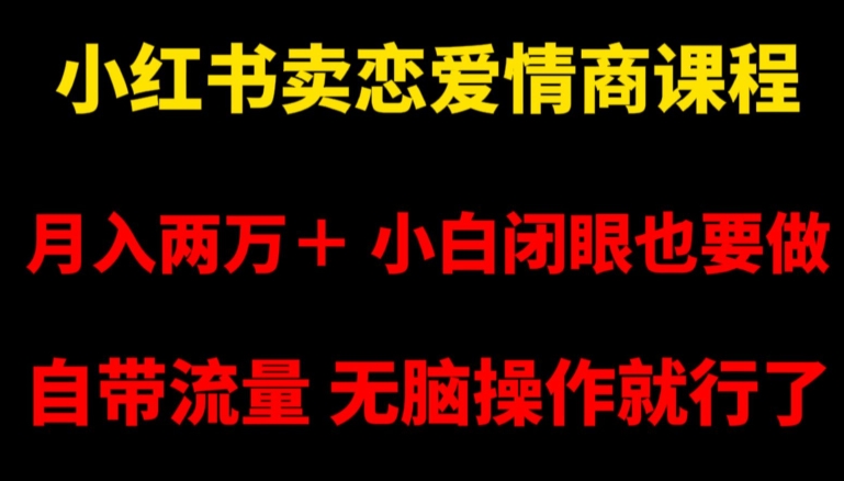 小红书卖恋爱情商课程，月入两万＋，小白闭眼也要做，自带流量，无脑操作就行了【揭秘】-八号资源库
