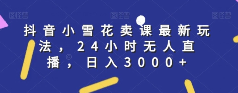 抖音小雪花卖课最新玩法，24小时无人直播，日入3000+【揭秘】-八号资源库