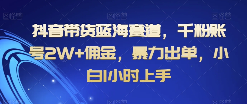 抖音带货蓝海赛道，千粉账号2W+佣金，暴力出单，小白1小时上手【揭秘】-八号资源库