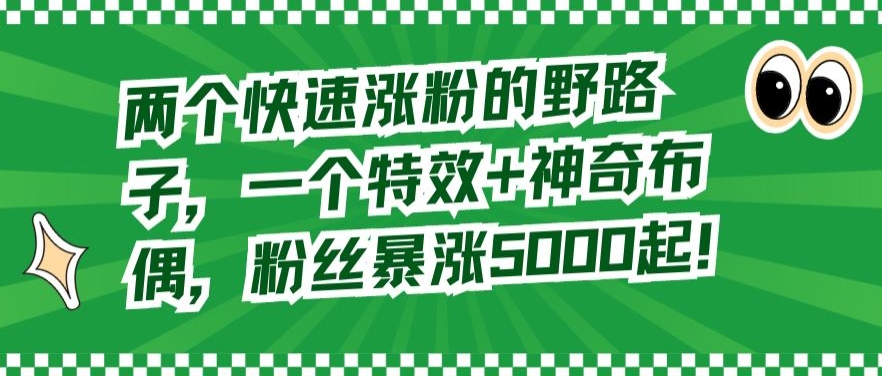 两个快速涨粉的野路子，一个特效+神奇布偶，粉丝暴涨5000起【揭秘】-八号资源库