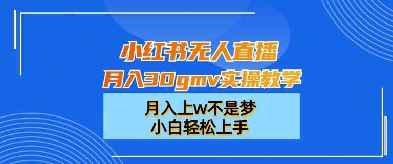 小红书无人直播月入30gmv实操教学，月入上w不是梦，小白轻松上手【揭秘】-八号资源库