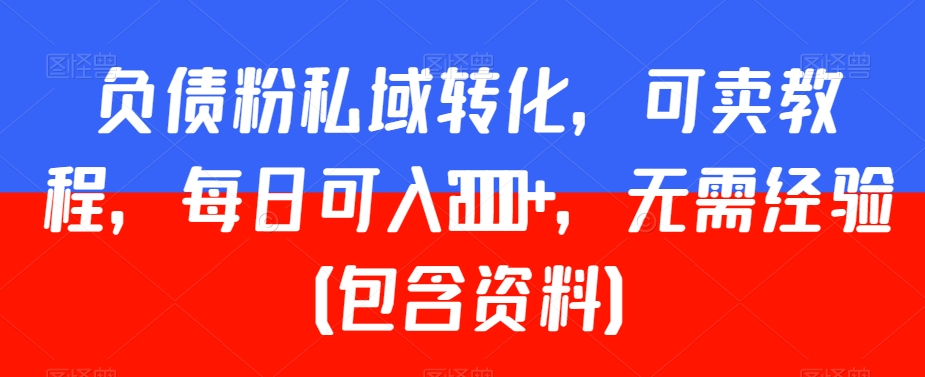 负债粉私域转化，可卖教程，每日可入2000+，无需经验（包含资料）【揭秘】-八号资源库
