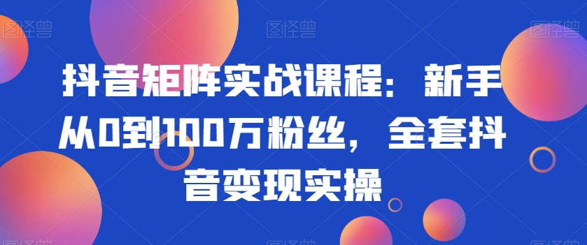 抖音矩阵实战课程：新手从0到100万粉丝，全套抖音变现实操-八号资源库