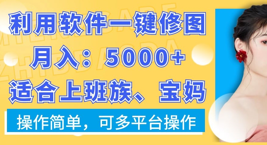 利用软件一键修图月入5000+，适合上班族、宝妈，操作简单，可多平台操作【揭秘】-八号资源库