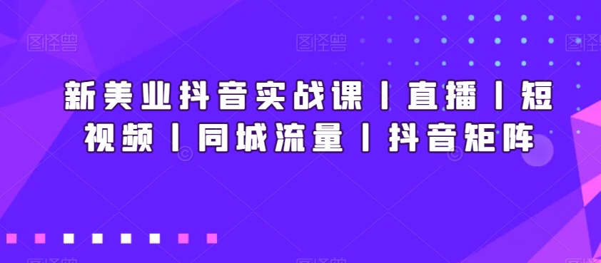 新美业抖音实战课丨直播丨短视频丨同城流量丨抖音矩阵-八号资源库