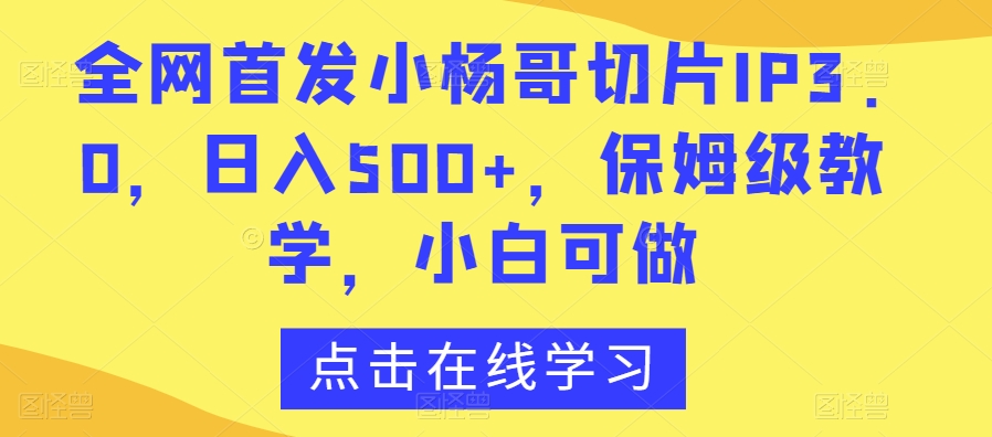 全网首发小杨哥切片IP3.0，日入500+，保姆级教学，小白可做【揭秘】-八号资源库