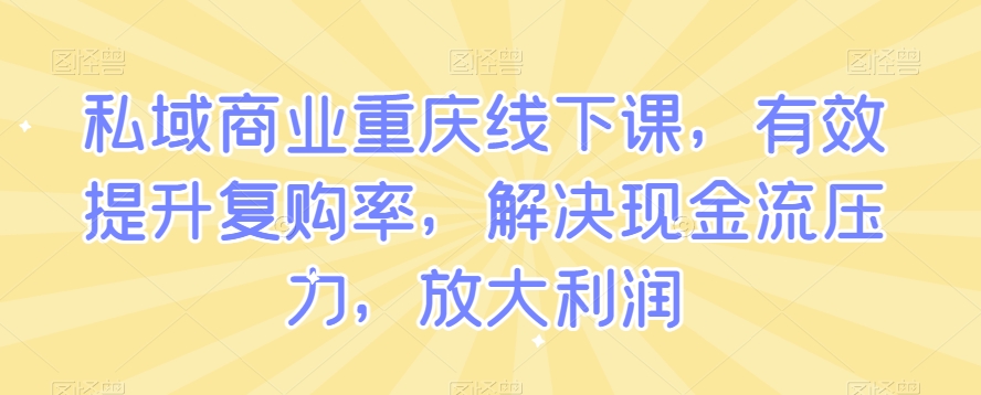 私域商业重庆线下课，有效提升复购率，解决现金流压力，放大利润-八号资源库