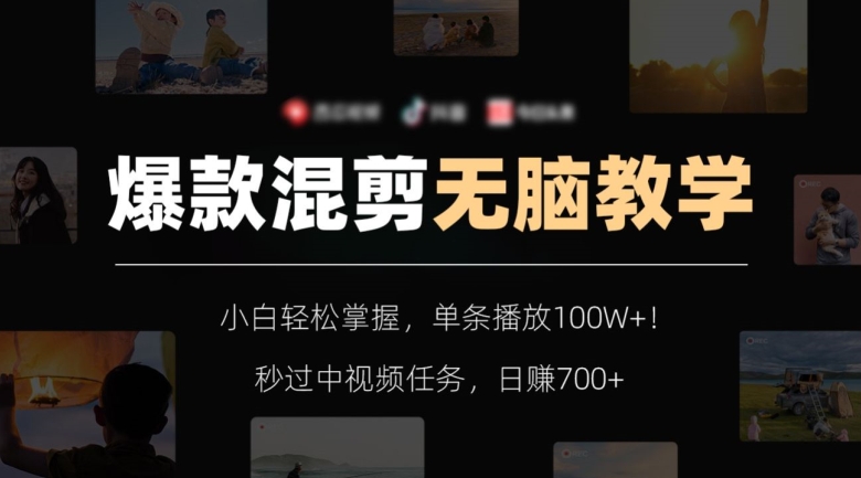 爆款混剪无脑教学，小白轻松掌握，单条播放100W+！秒过中视频任务，日赚700+【揭秘】-八号资源库