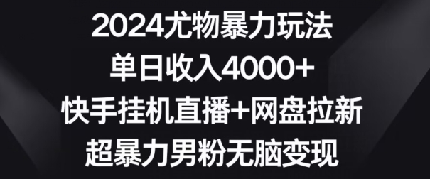 2024尤物暴力玩法，单日收入4000+，快手挂机直播+网盘拉新，超暴力男粉无脑变现【揭秘】-八号资源库